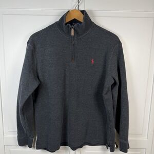 Polo Ralph Lauren Sweater Men's Large Dark Gray Rib Quarter Zip Pink Pony Cotton